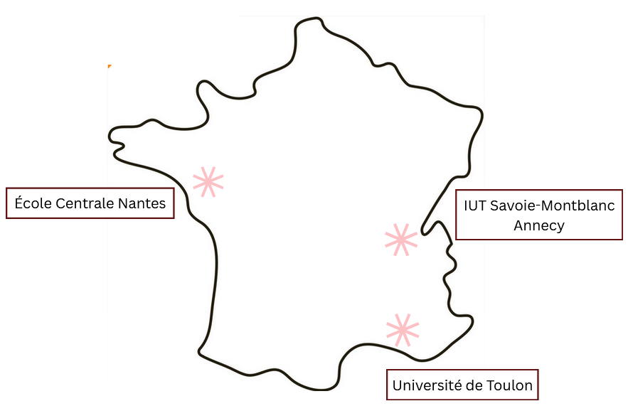 Carte de la France avec les établissements qui ont participé au webinaire